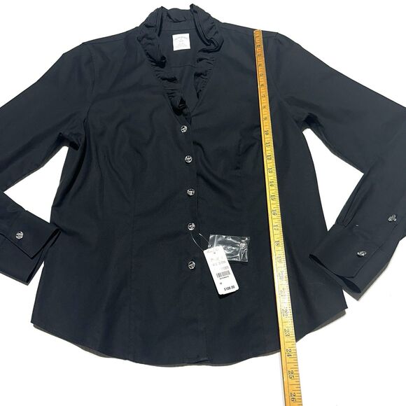 Brooks Brothers Black Fitted Non-Iron Black Button Up Shirt Size 10 Ruffle NWT - Picture 9 of 11